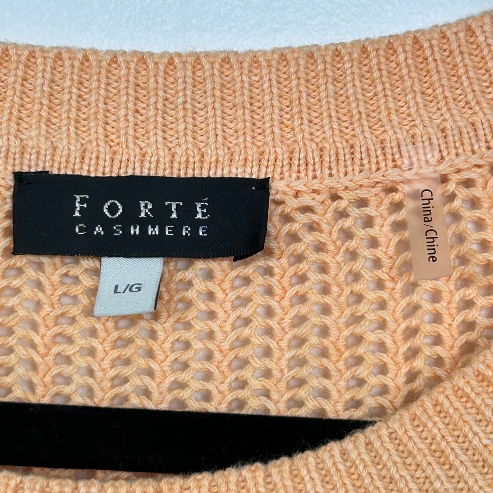 Forte Cashmere Sweater Womens Large Peach Cotton Open Knit Mesh Pullover - Picture 4 of 9
